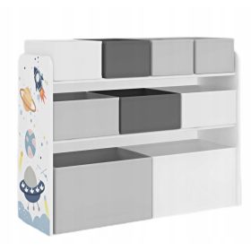    COSMOS PLANETS LIBRERIA IN LEGNO BAMBINO BIANCO GRIGIO CONTENITORI ORGANIZZATORI