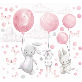   Adesivi murali CONIGLI PASTELLO PALLONCINI CONIGLIETTO ROSA PER BAMBINI