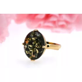  Anello, AMBRA BALTICA verde, Argento 925 placcato Oro