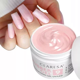    CLARESA RUBBER GEL 9 GEL DA COSTRUZIONE SPESSORE CON TICSOTROPIA ROSA CON PARTICELLE 12 g
