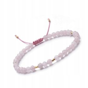    Bracciale a corda da donna in pietra naturale quarzo rosa 4 mm