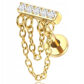    ORECCHINO LABRET IN ORO TITANIO CON CATENA HELIX ZIRCONI 1.2/8