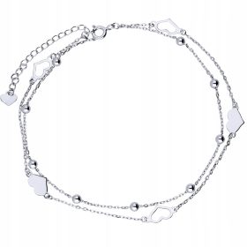    Bracciale alla caviglia in argento 925 con doppie palline a cuore