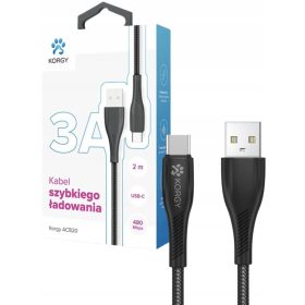  Cavo Korgy ACB20 USB-A - USB-C 2m Treccia di Nylon Nero