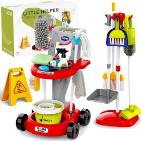    Set pulizia per bambini, carrello, scopa, scopa, aspirapolvere, secchio, 29 pz