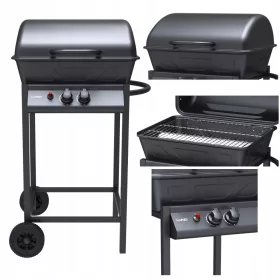    GRIGLIA DA GIARDINO A GAS LUND 2 BRUCIATORI 5,5 KW GRIGLIA CROMATA GRANDE NERA