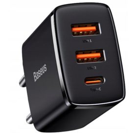    Baseus Caricatore da muro compatto 1x USB-A, 1x USB-C, QC, PD 20W, nero