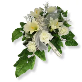    GAMMA per tomba, monumento, cimitero, gigli bianchi, rose, fiori artificiali, funerale