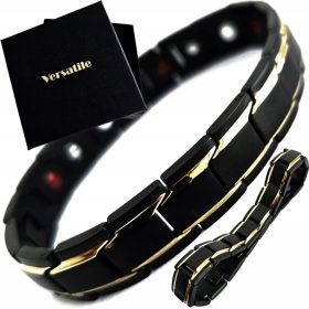    Bracciale sanitario magnetico da uomo NERO E ORO 21 cm Regalo versatile