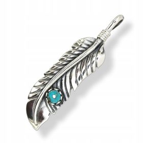    Ciondolo con piuma indiana e turchese, w10 gloss - di IROQjewelry
