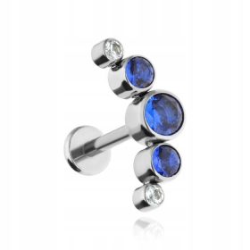    Orecchino a grappolo labret in titanio con zirconi blu - argento 1.2/8