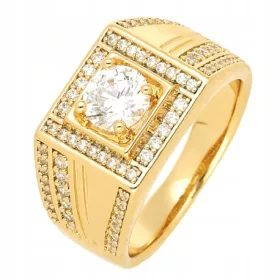    Anello quadrato, sigillo in oro, zirconi, acciaio chirurgico, 316 L, 18