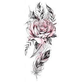    TATUAGGIO TEMPORANEO DA DONNA LAVABILE ROSA FIORE PIUME PIUME COME VERE