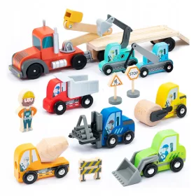    UMU Set di veicoli da costruzione in legno per bambini, 14 pezzi