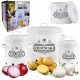  CONTENITORI PER ALIMENTI AGLIO CIPOLLE PATATE 3x CONTENITORE IN ACCIAIO BIANCO