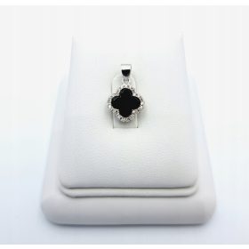    Ciondolo Ciondolo in Argento pr925, Onice nero Strass - Trifoglio Trifoglio