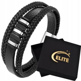    BRACCIALE ELEGANTE DA UOMO IN PELLE, ACCIAIO 316L, NERO M56 + SCATOLA