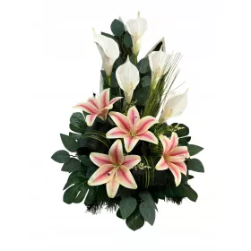    Decorazione tombale, CALLIA, gigli, composizione cimiteriale, bouquet tombale
