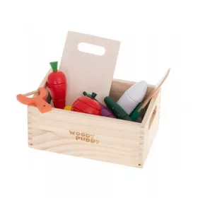    Verdure in legno Icona da tagliare con una calamita in una scatola