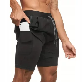    Pantaloncini 2 in 1 da uomo con leggings, sportivi, da corsa, da palestra, neri, XL
