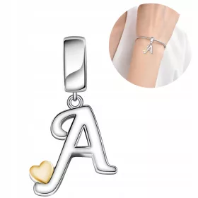    Charms Ciondolo in argento Perline Argento 925 Lettera originale A Cuore