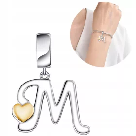    Charms Ciondolo in argento Perline Argento 925 Lettera originale M Cuore