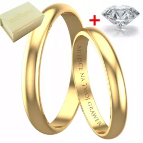   Fedi nuziali classiche in oro giallo 333, larghezza 3 mm, semicircolari + diamante