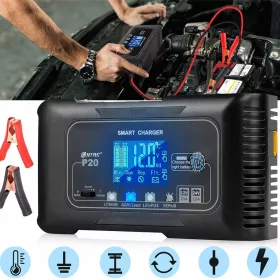    RADDRIZZATORE AUTOMATICO INTELLIGENTE CARICABATTERIE LCD 24V 12V 20A