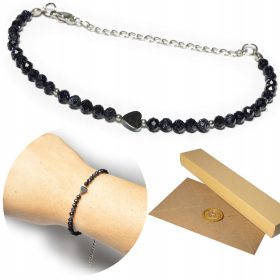    Bracciale Cairo Night lucido, pietre a cuore in ematite da 4 mm - REGALO estivo