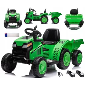    Robusto trattore con batteria 12V e rimorchio per bambini, 2 MOTORI, 15000 giri/min