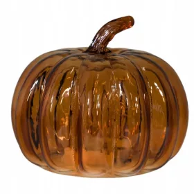    FIGURINA IN VETRO ZUCCA LED LANTERNA DECORATIVA DECORAZIONE AUTUNNO PER HALLOWEEN