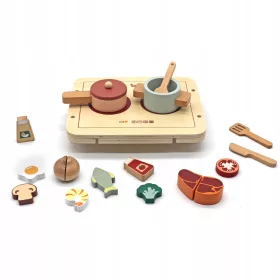    Piano cottura in legno con accessori 2 in 1, pentole, posate, spezie