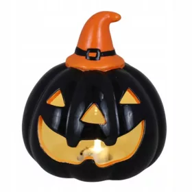    LAMPADA DECORATIVA A LED CON FIGURA DI ZUCCA IN CERAMICA DECORAZIONE AUTUNNO PER HALLOWEEN