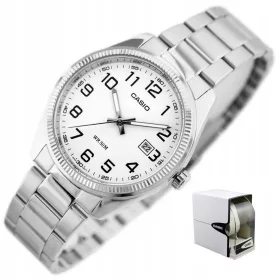    Orologio Casio da uomo COOLER argento con datario, numeri leggibili + INCISIONE SU SCATOLA