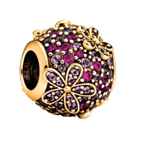  Charm Gold con Fiore di Zirconi Rosa in argento 925