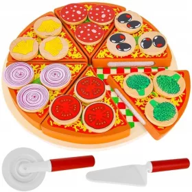    Pizza in Legno da Taglio per Bambini con Velcro + Accessori Coltello Grande in Velcro