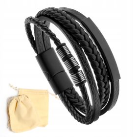    HIT Bracciale intrecciato da uomo, cinturino, bracciale in pelle, acciaio, LAPRII