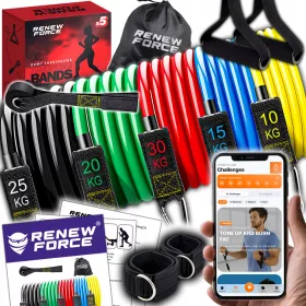    Set di 5 fasce per esercizi Elastico per allenamento fitness fino a 100 kg + 5 maniglie
