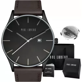    Orologio da uomo Paul Lorens LONGIO in pelle marrone - con data + INCISIONE