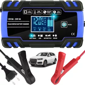   RADDRIZZATORE AUTO PER BATTERIA 12V 24V 8A RIPARAZIONE BATTERIA LCD.