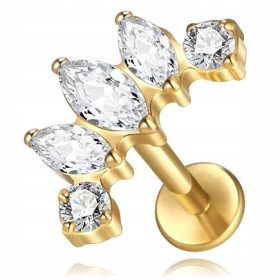    ORECCHINO LABRET IN ORO E TITANIO ORECCHINO ELICA CON 5 ZIRCONI 1.2/6