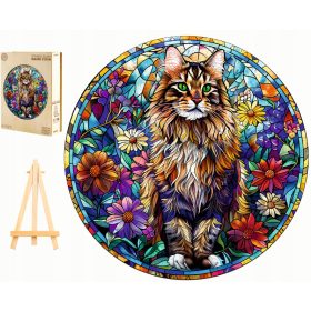    GRANDE PUZZLE IN LEGNO 300 PEZZI VETRO MAINE COON IN SCATOLA DI LEGNO