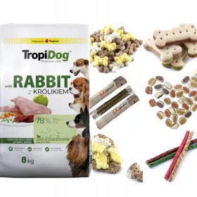    Nuovo TROPIDOG PREMIUM ADULT S RABBIT&RICE Cibo per cani con coniglio 8kg