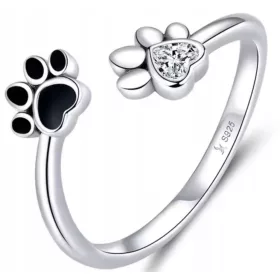    Anello regolabile in argento cane gatto zampa di cane cuore 925 + GRATIS!