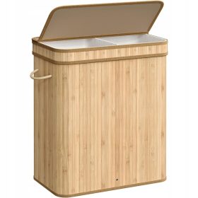   Cesto per Biancheria in Bambù con Coperchio e Doppio Scomparto - 100 Litri