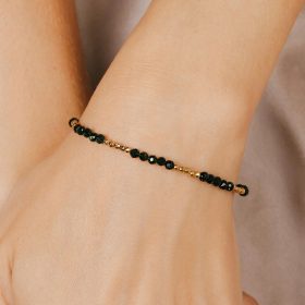    Smeraldo, Ematite - braccialetto in argento placcato oro per amore, pace, protezione