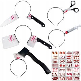    SET FASCIA FORBICI COLTELLO SIRINGA CLEADER + TATUAGGI HALLOWEEN
