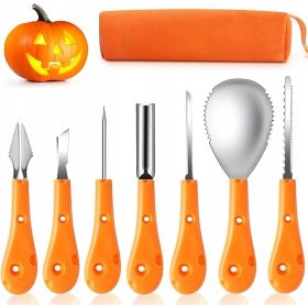    SET SCULTURA ZUCCA LAMA UTENSILI HALLOWEEN VALIGETTA 7 PEZZI