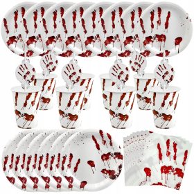    Set grande di piatti, tazze, tovaglioli, cannucce, Halloween Bloody Hand, 40 pz