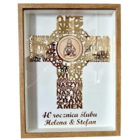    ANNIVERSARIO DI MATRIMONIO SOUVENIR REGALO GIUBILEO BELLISSIMO DIPINTO IN ORO IN CORNICE CROCE